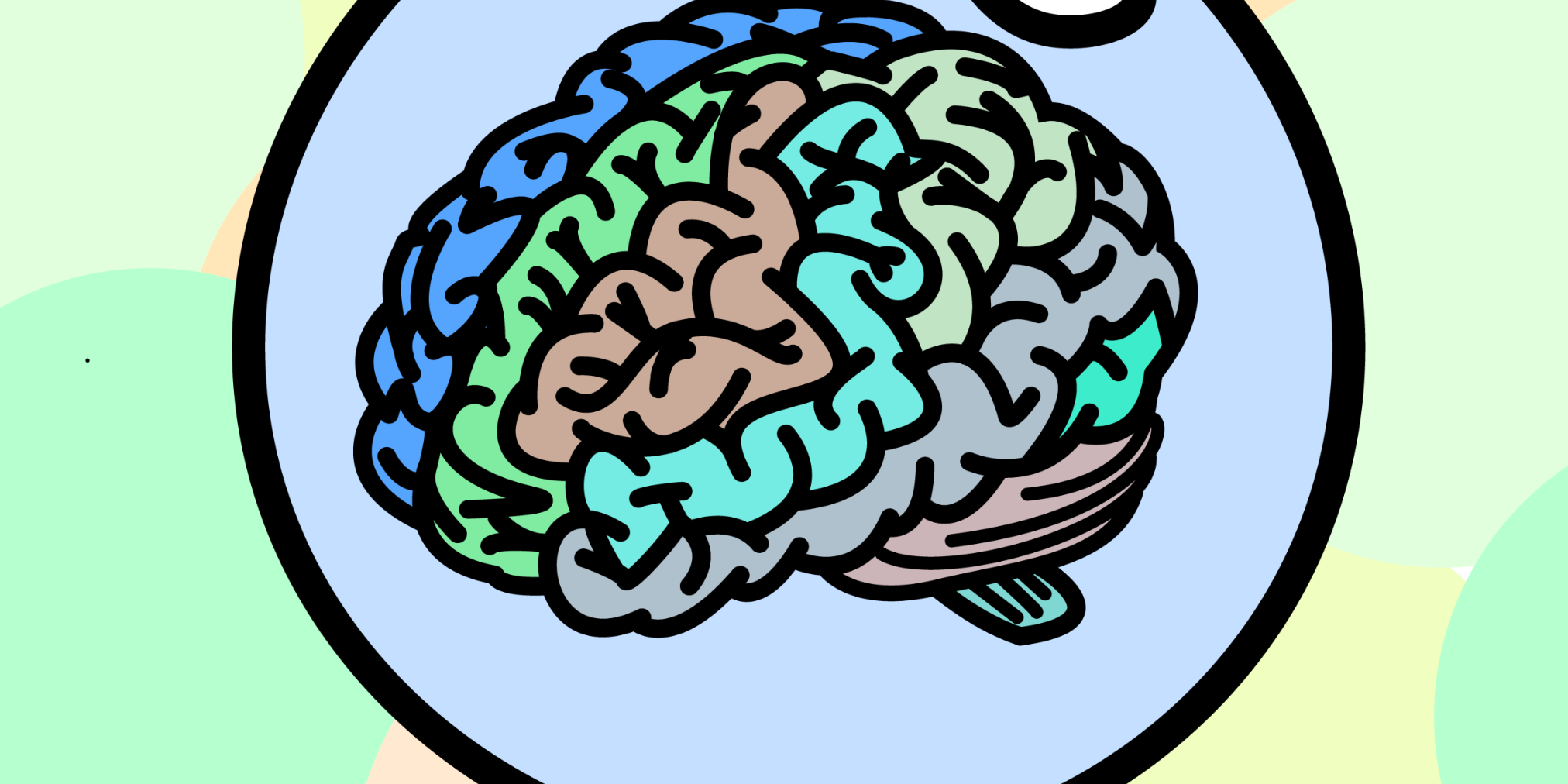 A drawing of a brain in a bubble.