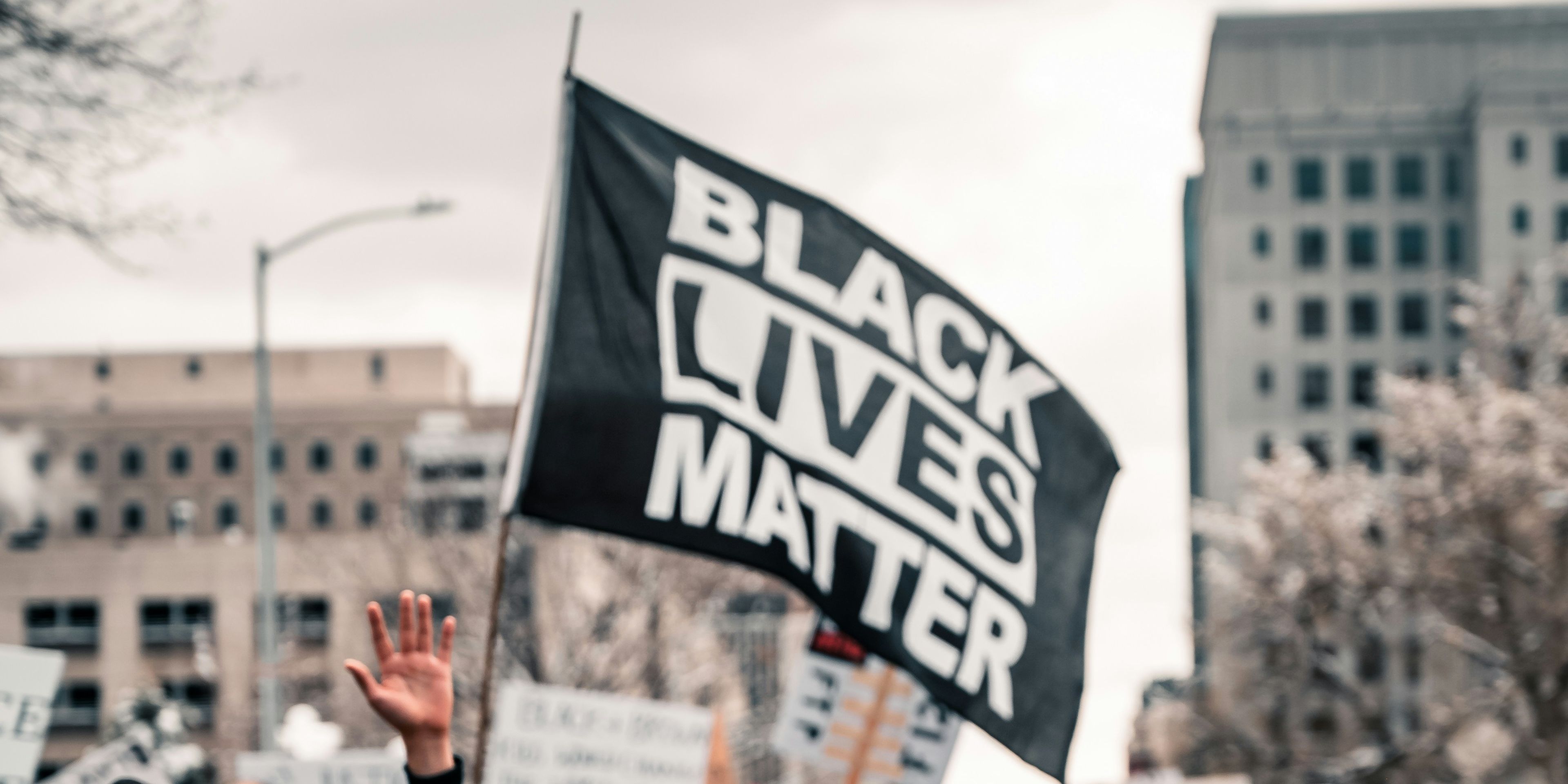 'Black Lives Matter' flag in gathering