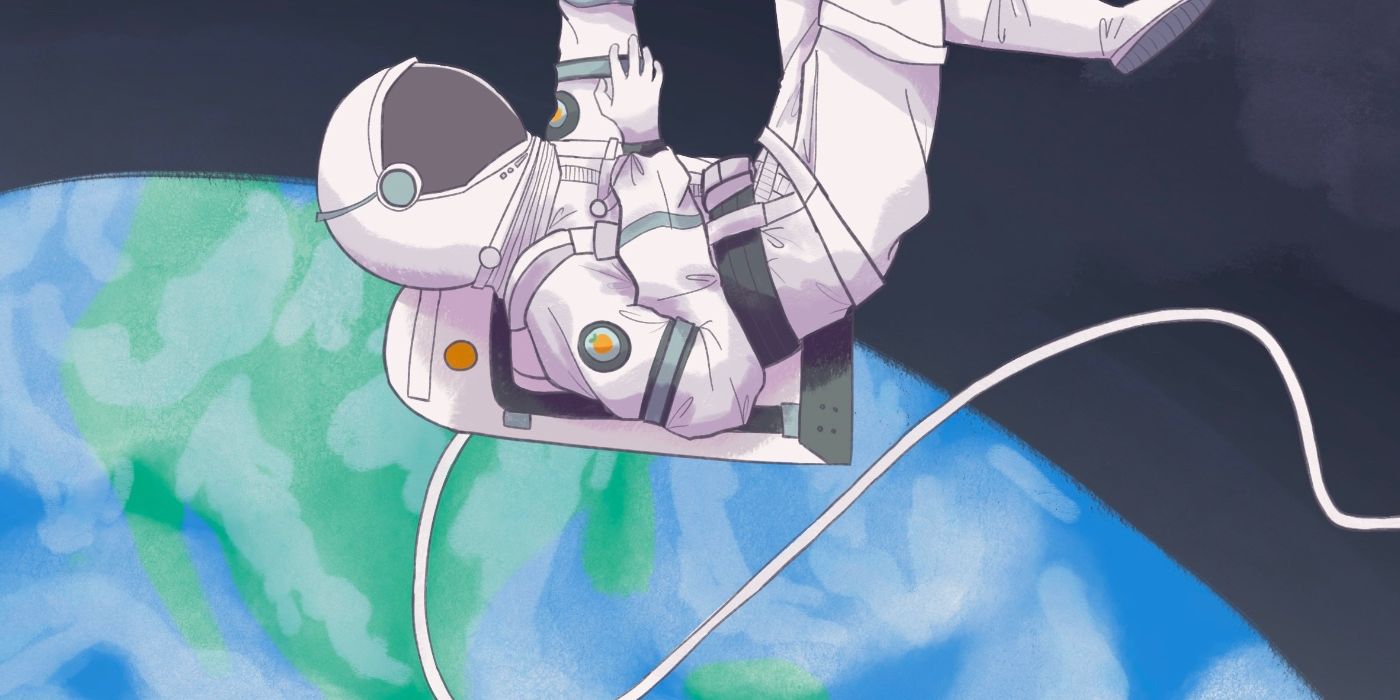 A cartoon illustration of an astronaut falling into space.