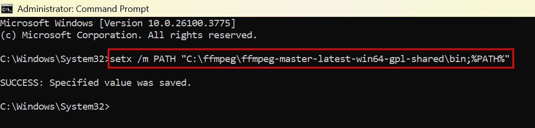 Setting FFmpeg Path in Windows CMD Using setx Command