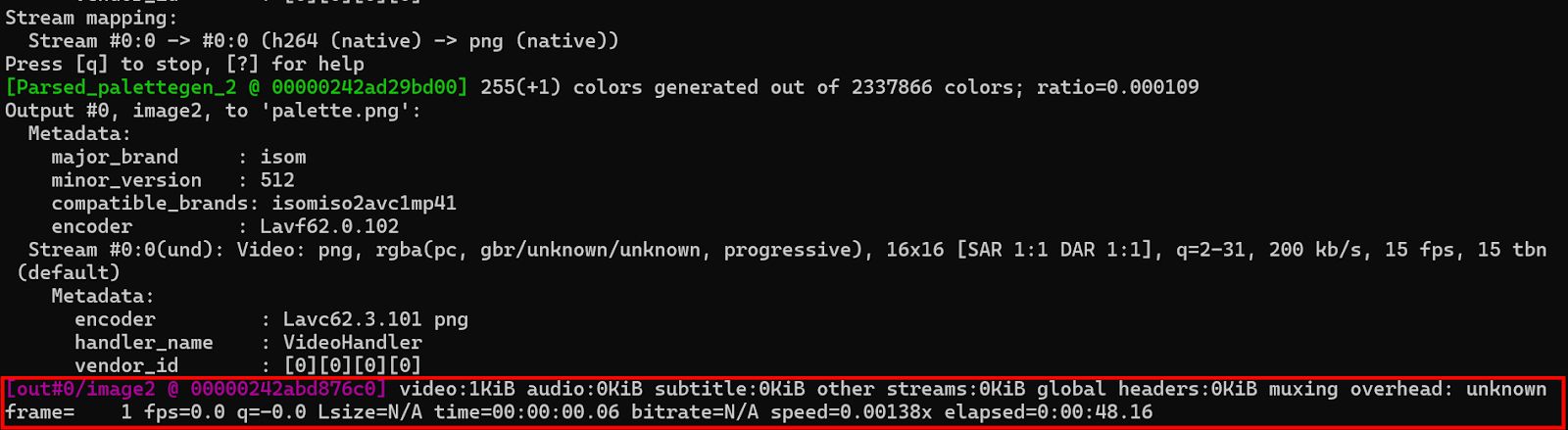 FFmpeg Palette Generation Output for GIF Optimization
