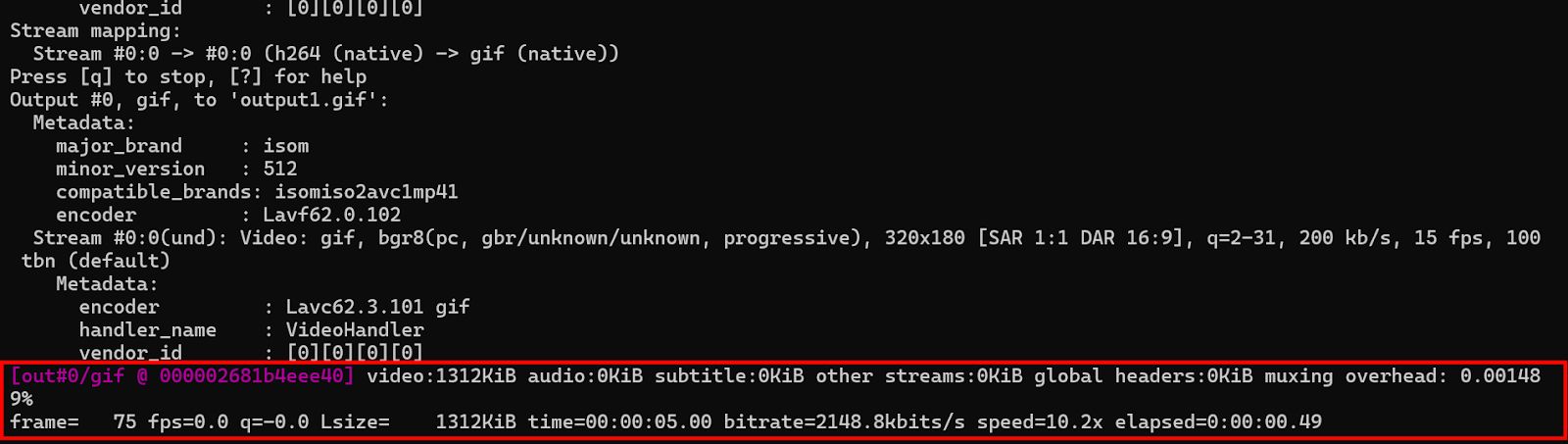 FFmpeg Output for GIF Extraction from Specific Video Segment Using -ss and -t Options