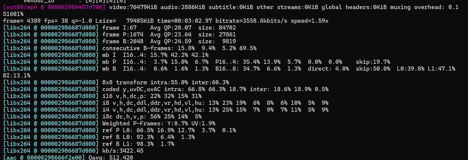 FFmpeg Console Output Displaying Video Sharpening Process