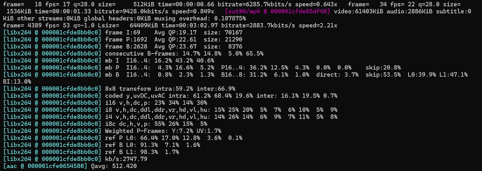 FFmpeg Console Output Showing Gamma Correction to Brighten Midtones