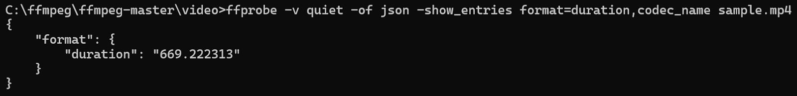 FFprobe Output Displaying Media Info in JSON Format