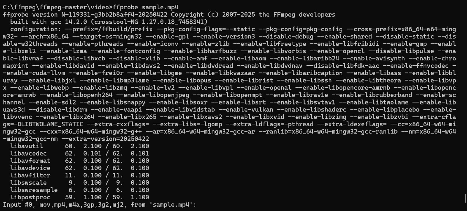 FFprobe Output for Basic Media File Analysis