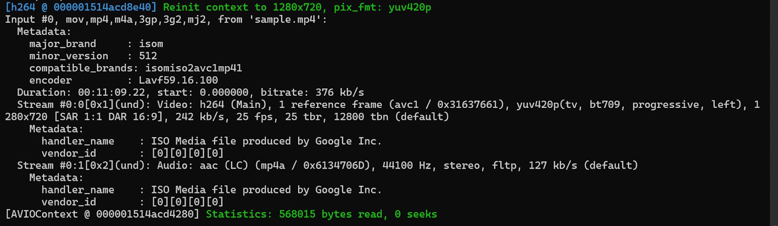 Verbose FFprobe Output Showing Detailed Media File Metadata"