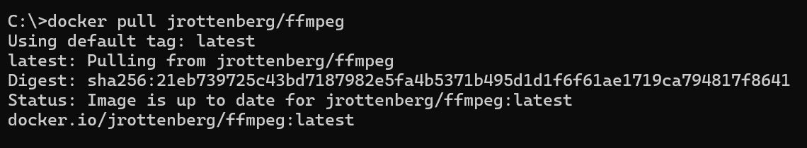 Docker Output After Pulling the jrottenberg/ffmpeg Image