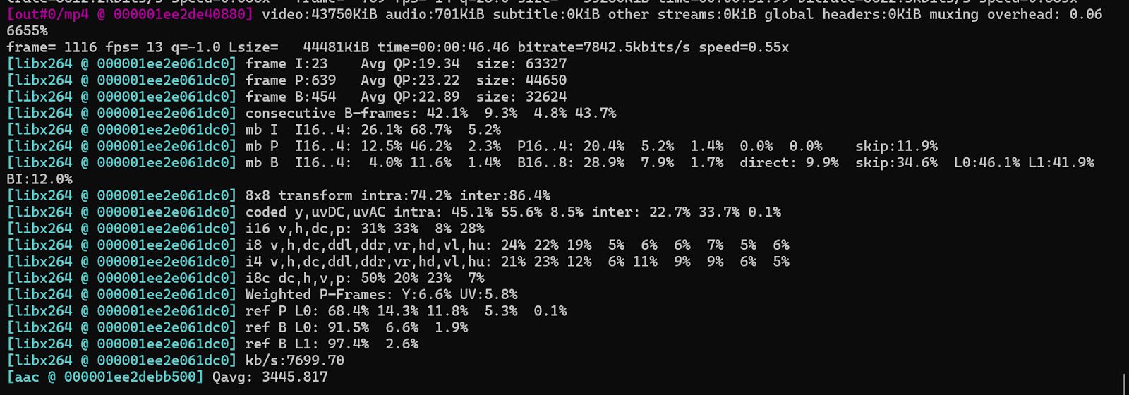 FFmpeg Output Showing Video Scaling to 1920x1080 for YouTube