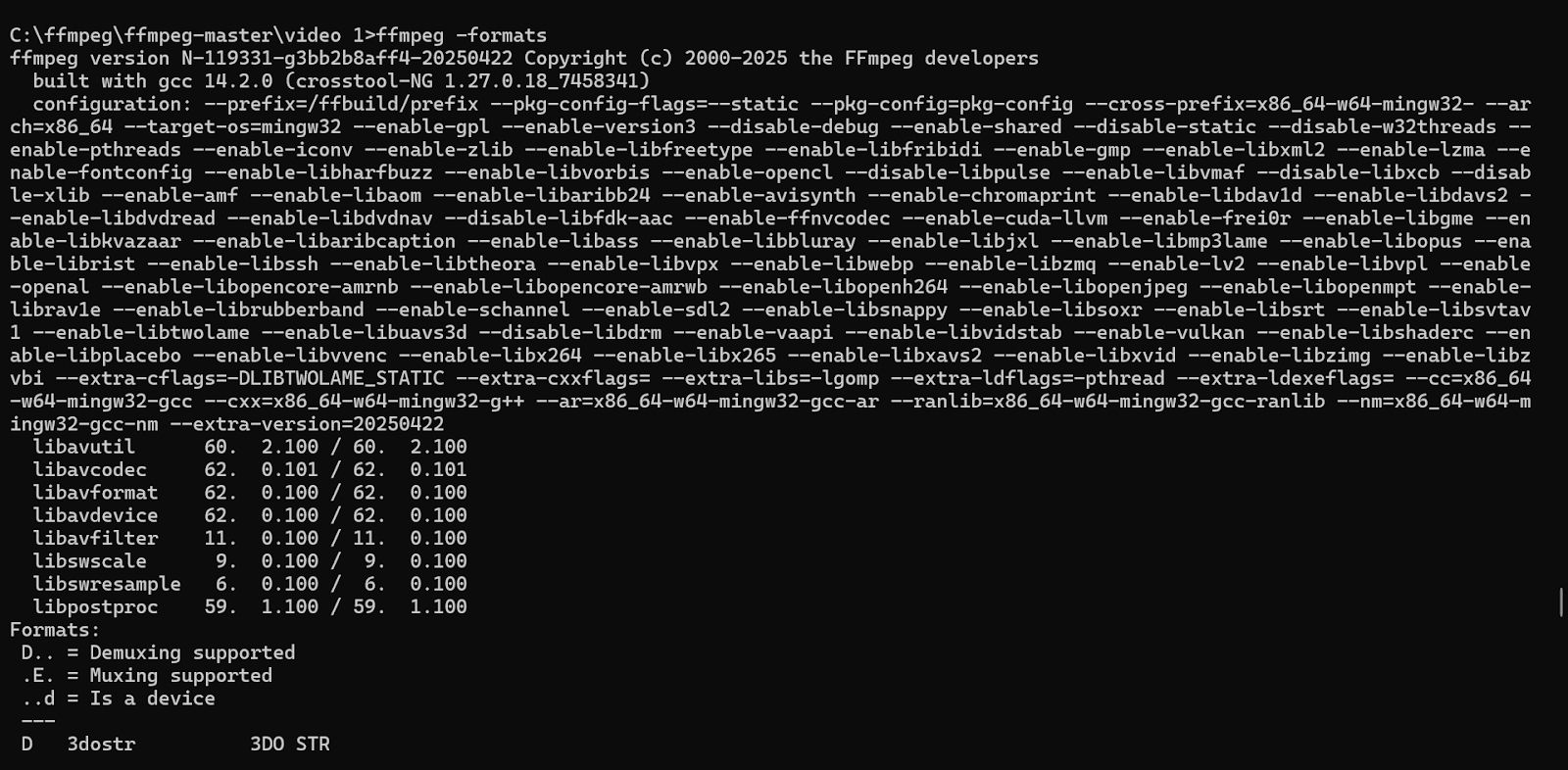 Listing All Supported Formats