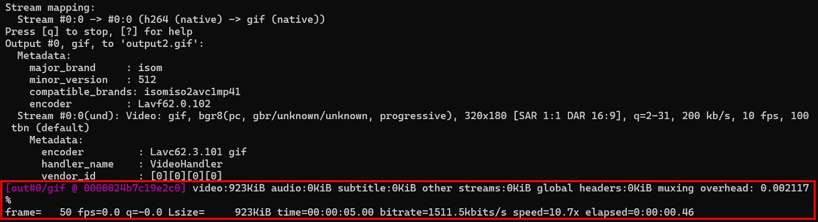 FFmpeg Output for Optimized GIF Creation with Reduced Frame Rate for File Size Control