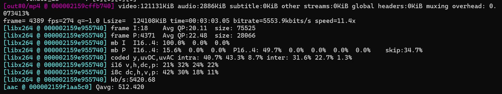 FFmpeg Output Using Ultrafast Preset for 1280x720 Video Scaling