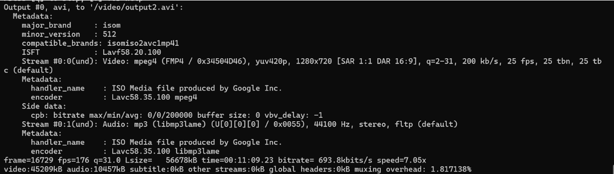 Docker-Limited FFmpeg Execution Output (2 GB Memory, 2 CPUs)
