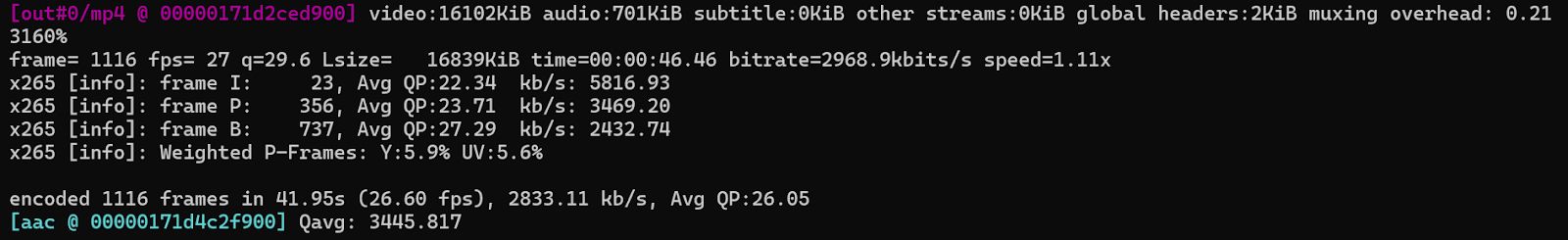 FFmpeg H.265 Encoding Output for VR Video with Medium Preset and AAC Audio