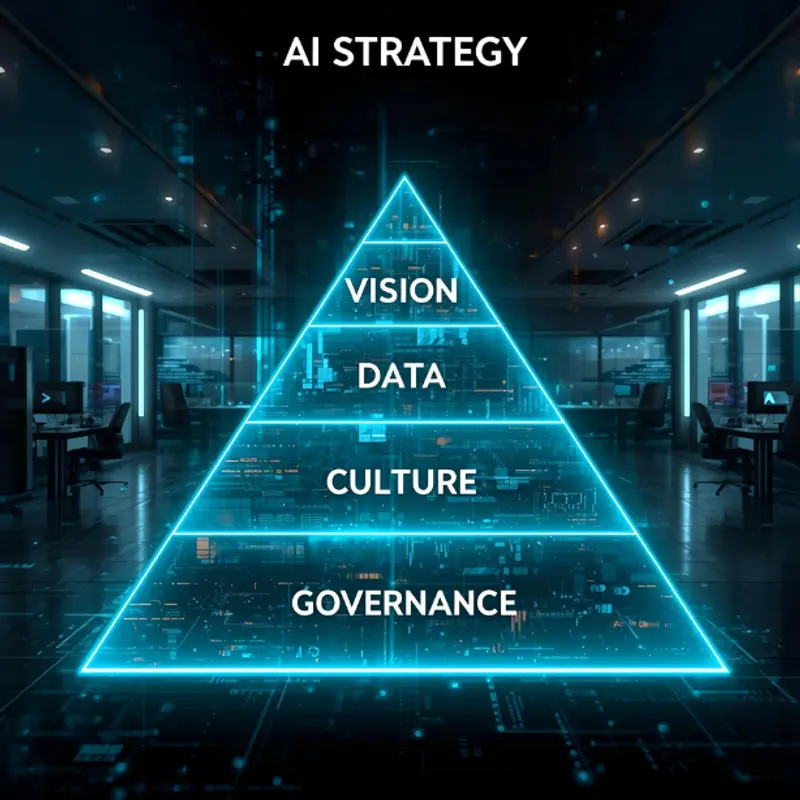 Image showing AI Strategy pyramid with governance, culture, data, and vision divisions