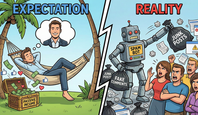 Expectation versus reality of using AI agents for social media automation.