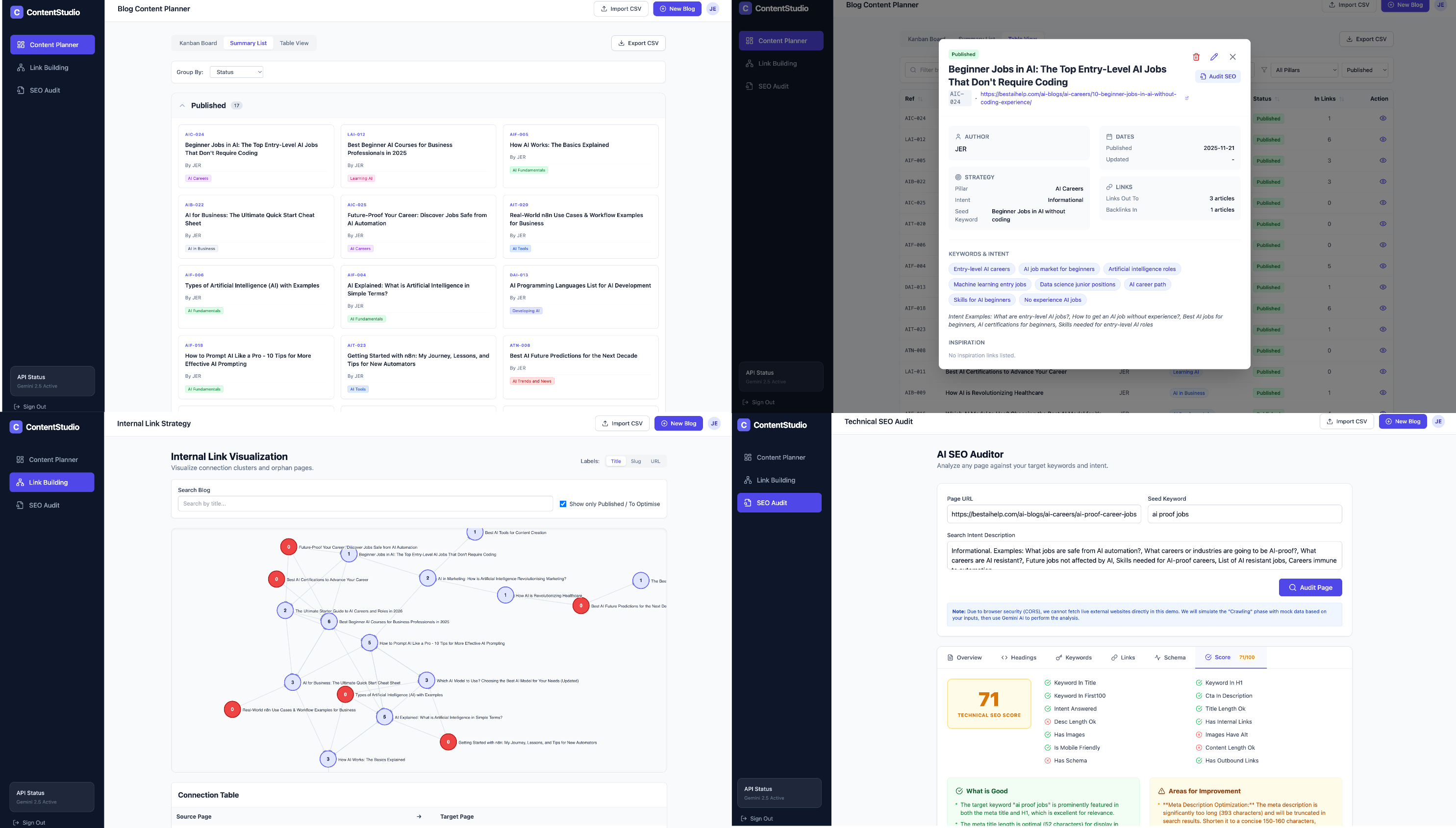 Content dashboard collage demonstrating Google AI Studio for building web applications.
