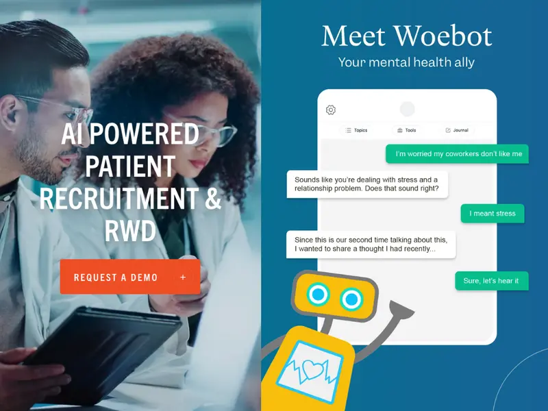 Examples of AI Apps Today (Deep 6 AI and Woebot)