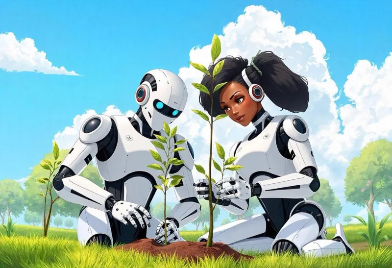 AI-controlled robots planting trees