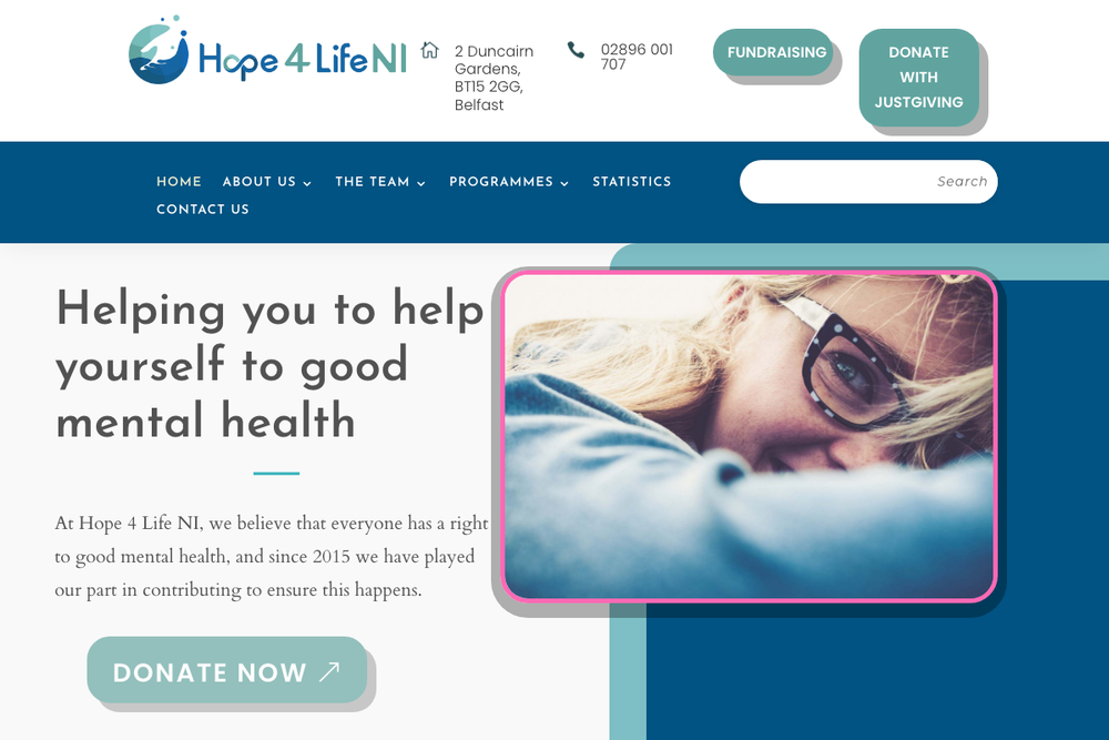 Website screenshot of Hope 4 Life NI
