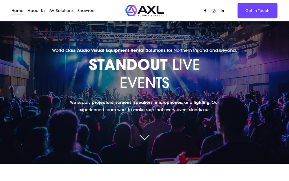 Website screenshot of AXL Audiovisual Ltd