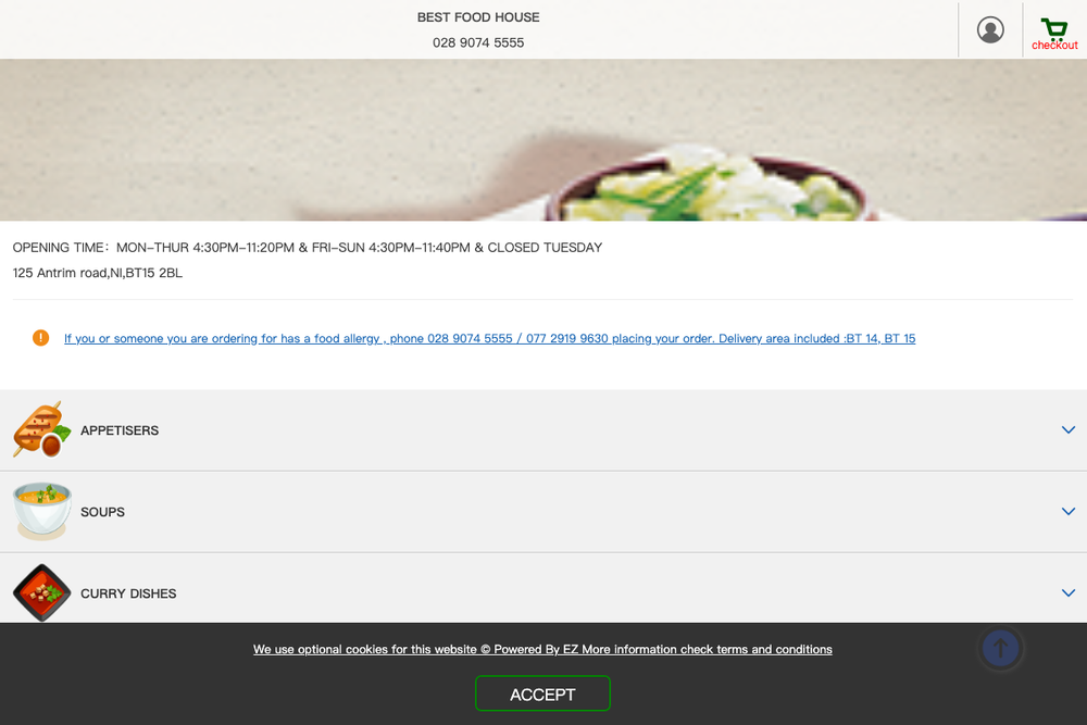 Website screenshot of Best Food House Chinese & European