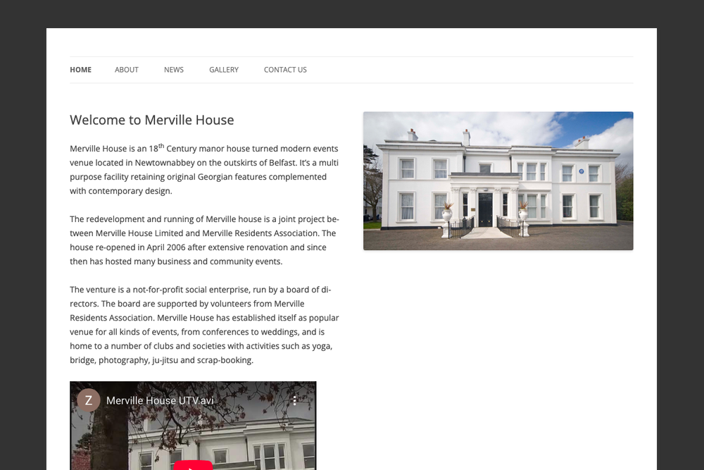 Website screenshot of Merville House
