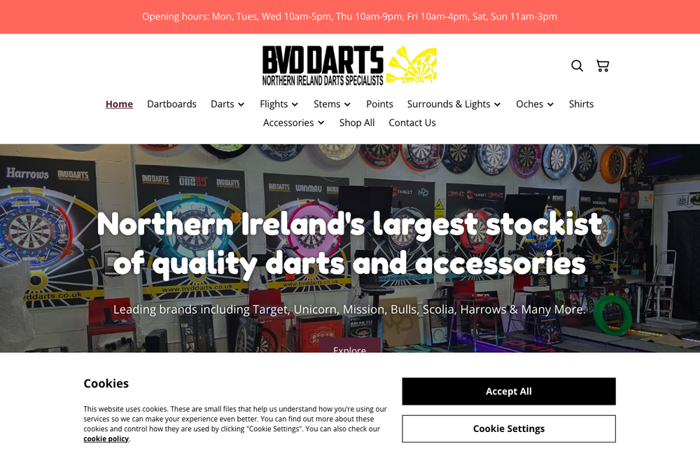 Website screenshot of BVD Darts