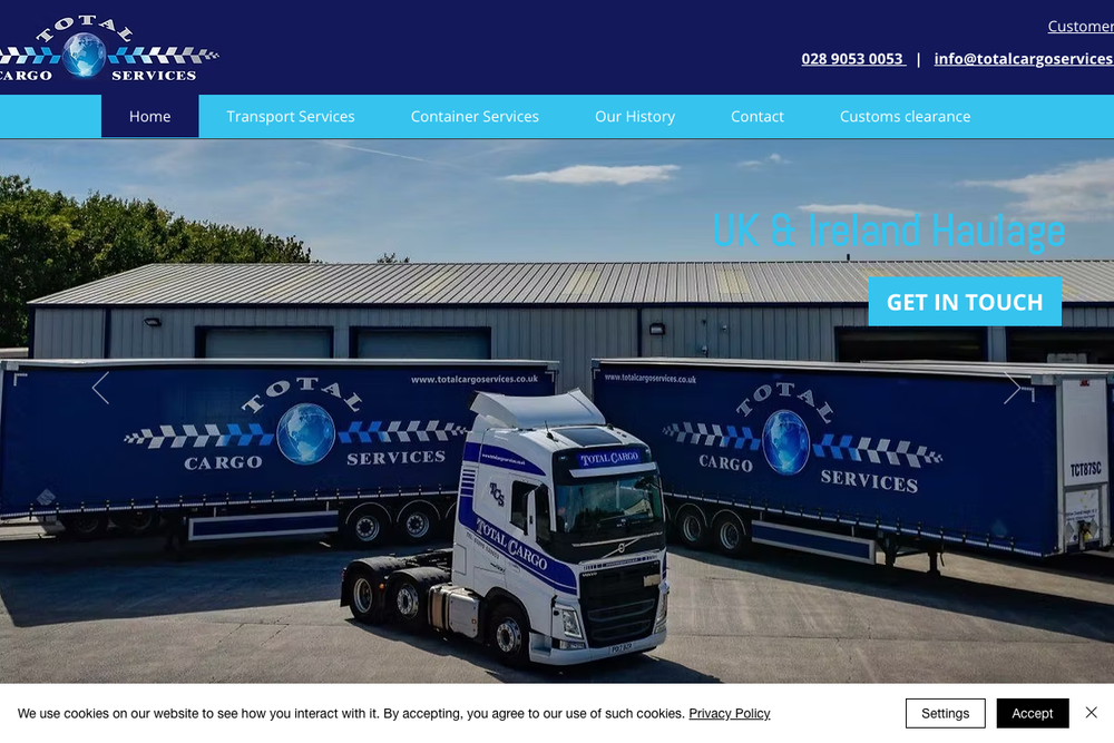 Website screenshot of Head Office Total Cargo Services NI Ltd