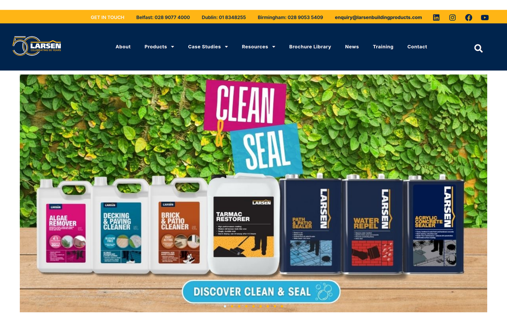 Website screenshot of Larsen Building Products