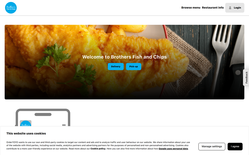 Website screenshot of Brothers Fish and Chips