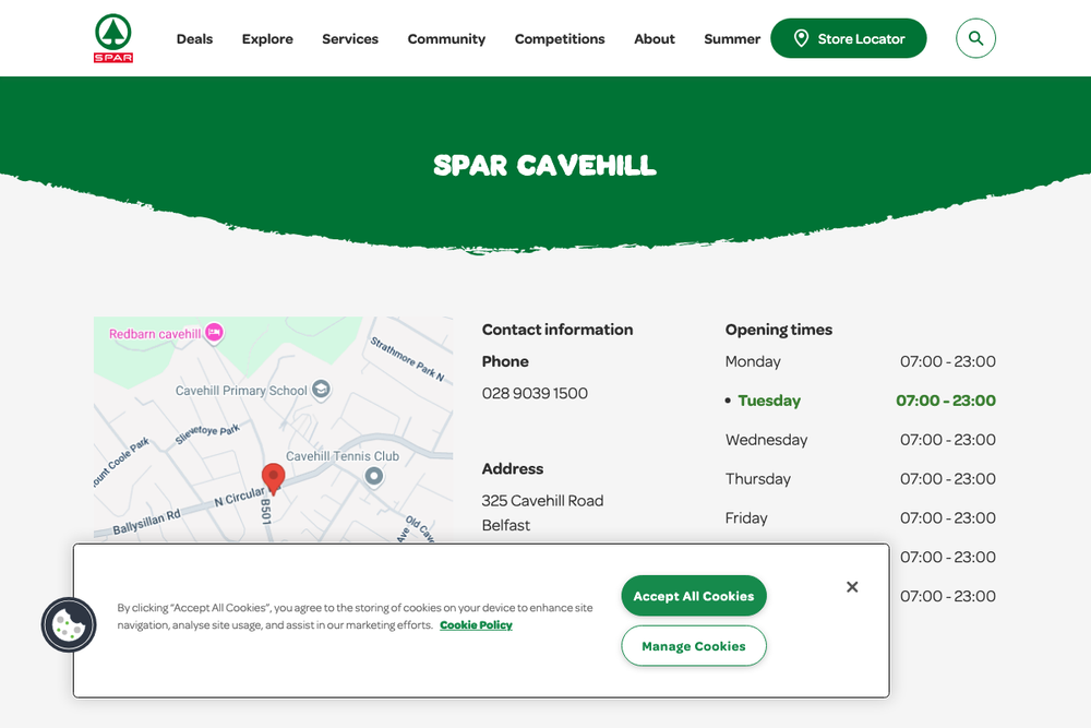 Website screenshot of SPAR Cavehill