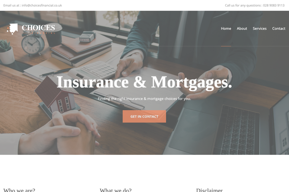 Website screenshot of Choices Financial