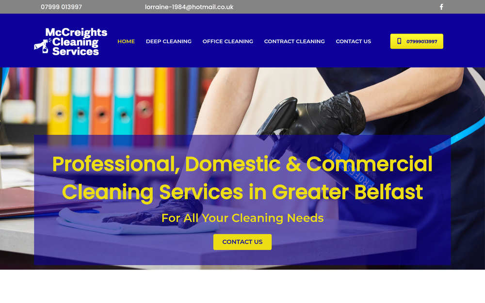 Website screenshot of Mccreights Cleaning Services