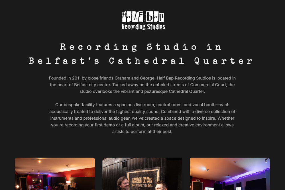 Website screenshot of Half Bap Recording Studios