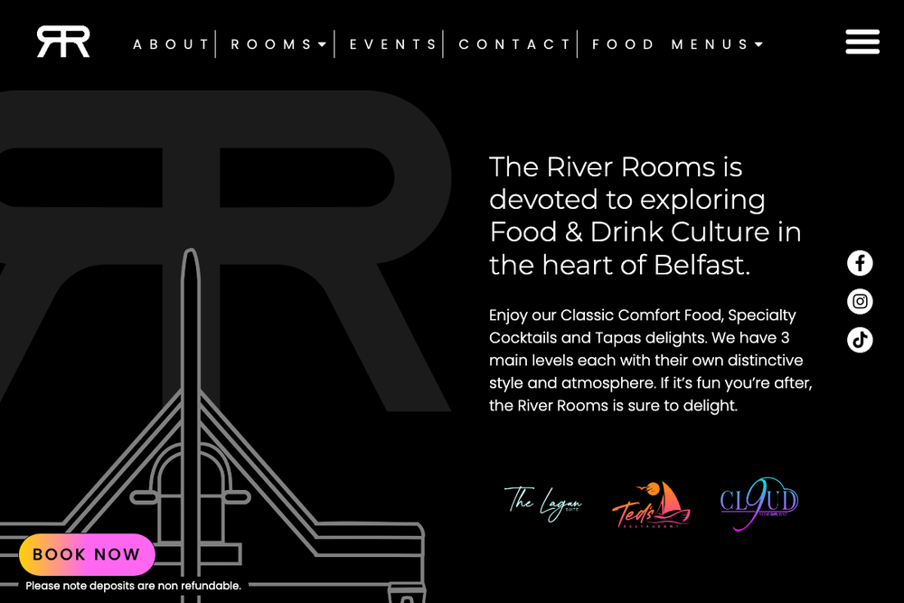 Website screenshot of The River Rooms