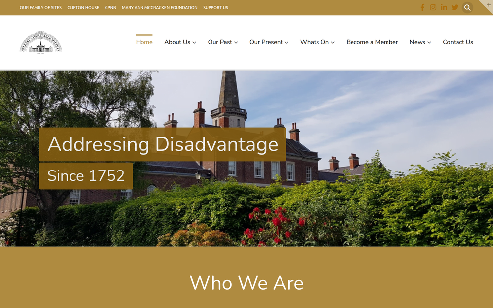 Website screenshot of Belfast Charitable Society