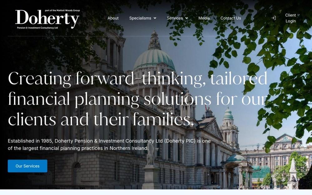 Website screenshot of Doherty Pensions & Investment Consultancy