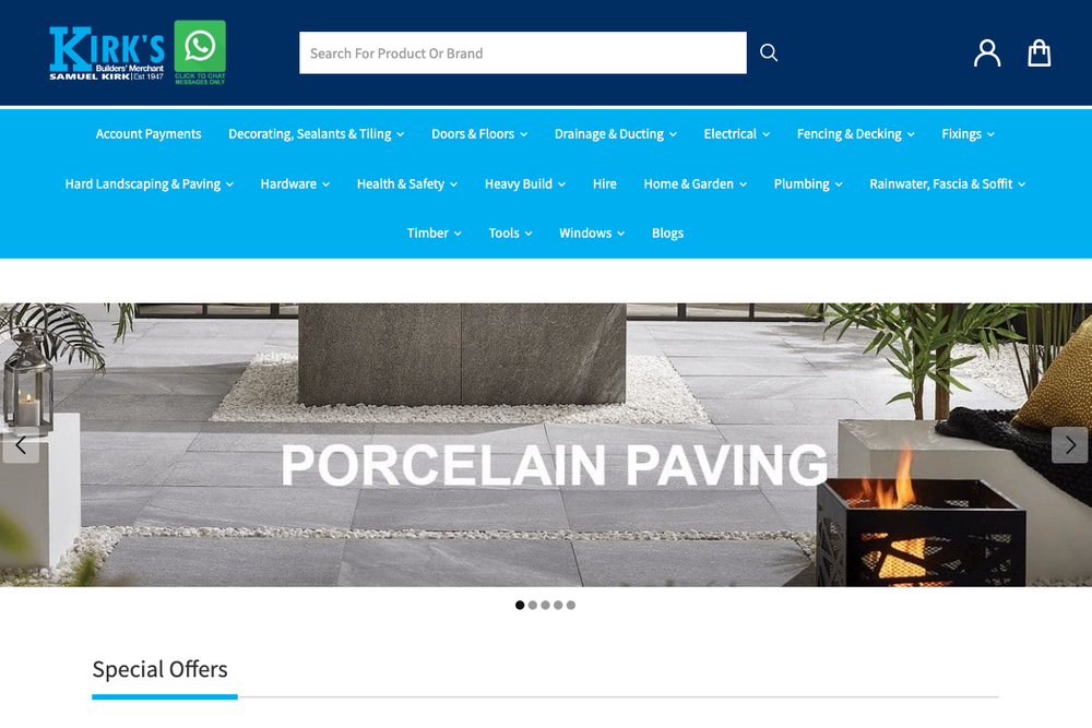 Website screenshot of Samuel Kirk (Builders Merchant) Ltd