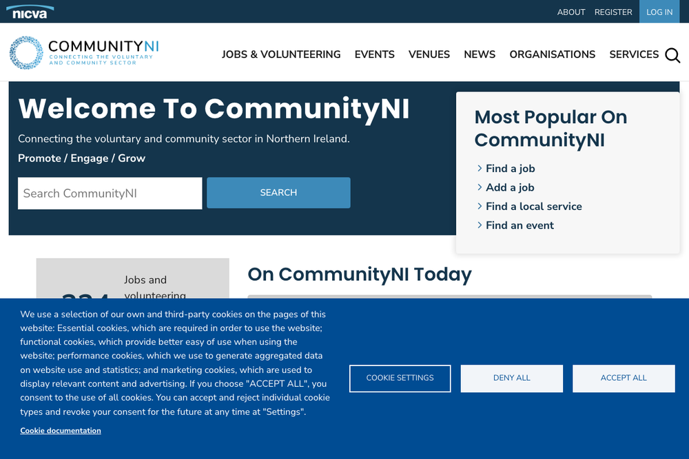 Website screenshot of CommunityNI
