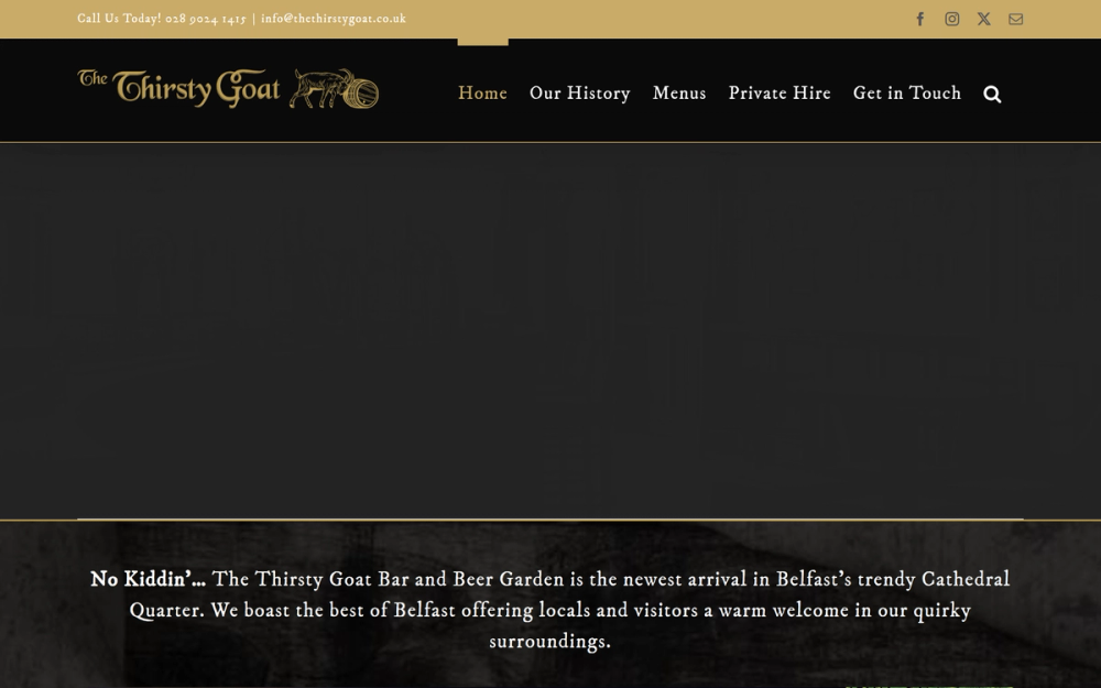 Website screenshot of The Thirsty Goat Belfast