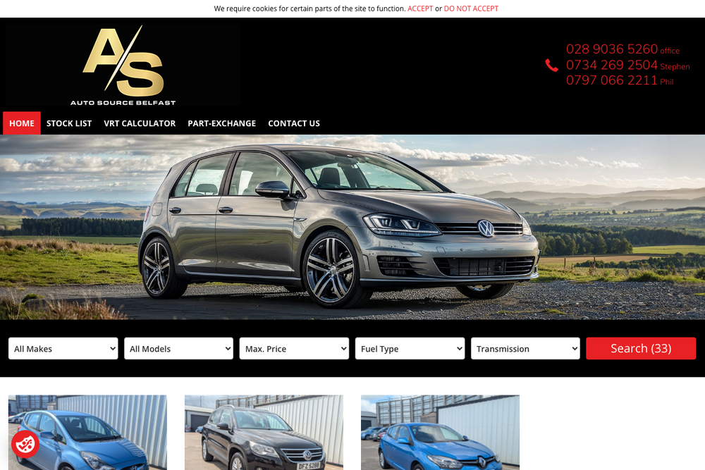 Website screenshot of Auto Source Belfast