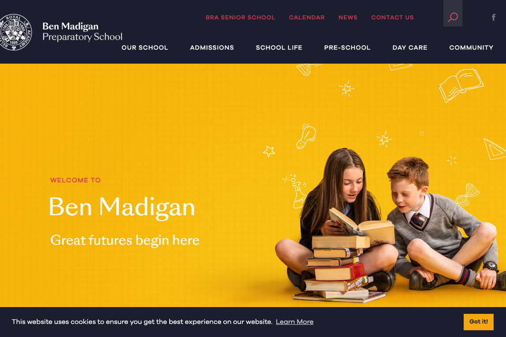 Website screenshot of Ben Madigan Preparatory School