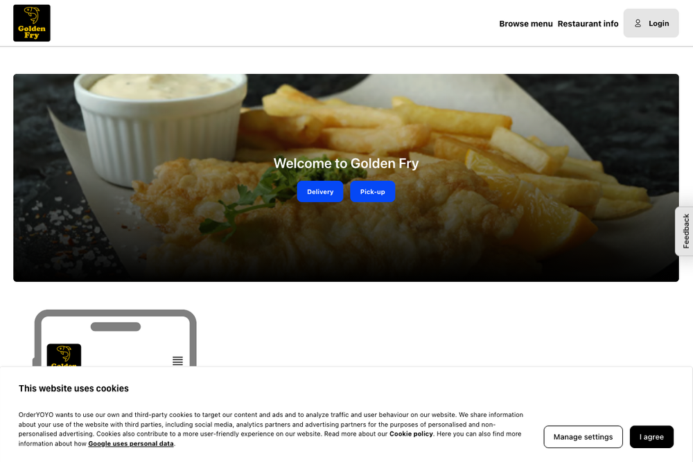 Website screenshot of Golden Fry