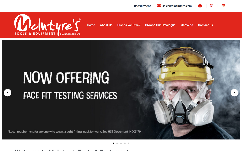 Website screenshot of McIntyre's Tools & Equipment