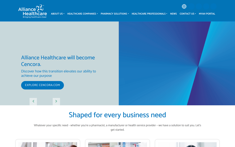 Website screenshot of Alliance Healthcare