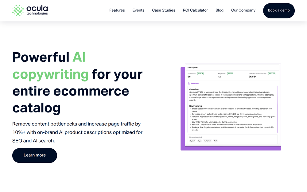Website screenshot of Ocula Technologies