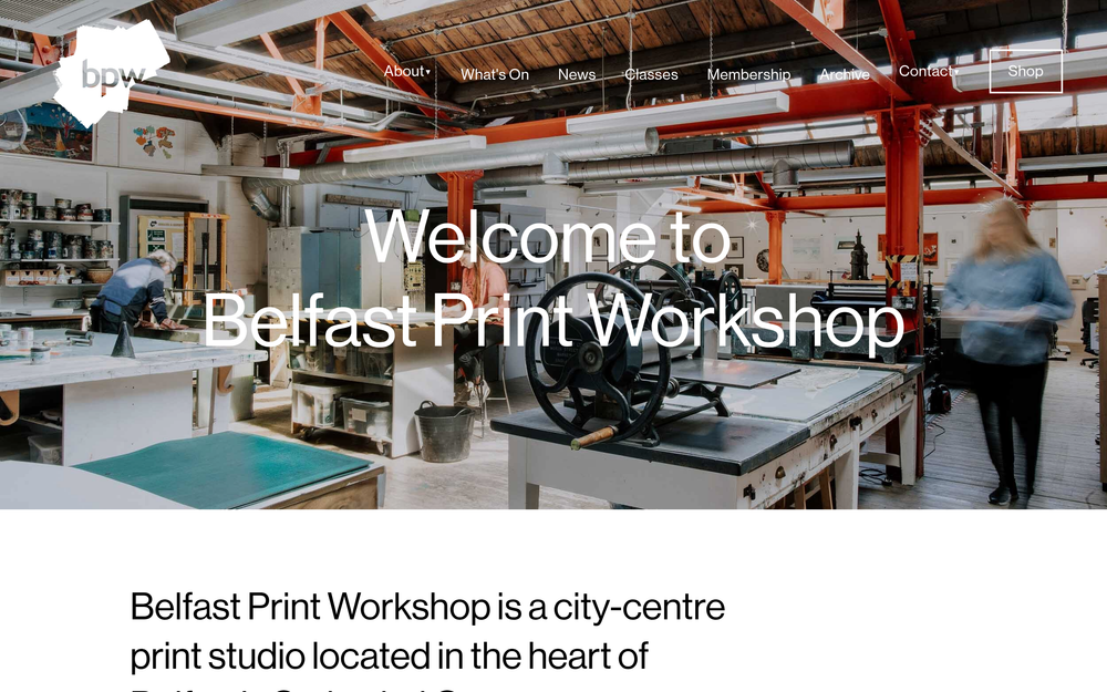 Website screenshot of Belfast Print Workshop