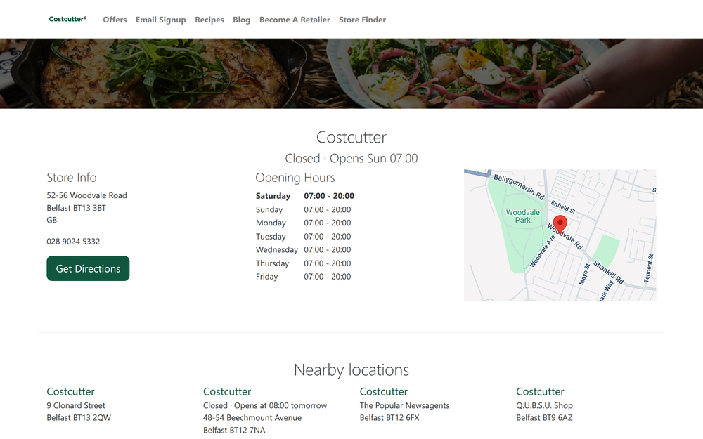 Website screenshot of Costcutter