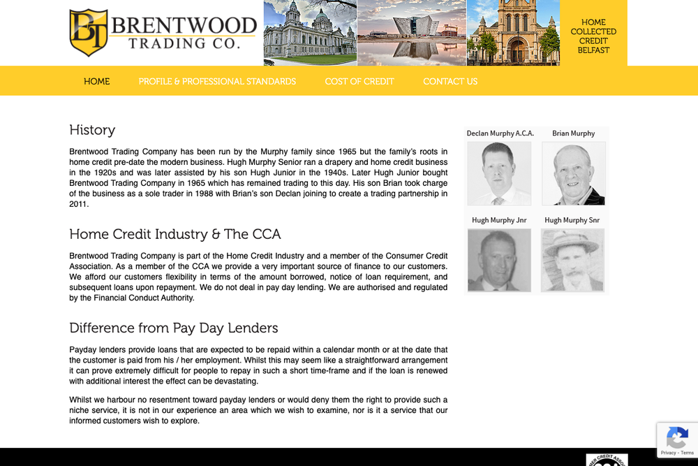 Website screenshot of Brentwood Trading Company